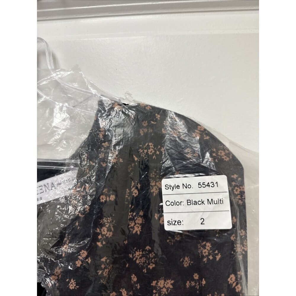 New Mac Duggal Size 2 Black Floral 55431 Peasant Maxi Dress Flowy Cottagecore - Picture 11 of 13